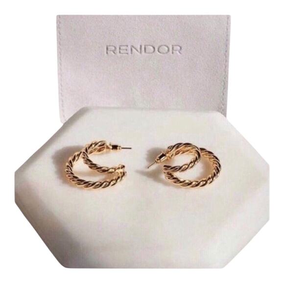 Rendor Victoria NIP 14K Yellow Gold Plated Double Hoop Braided Texture Earrings - Picture 12 of 16